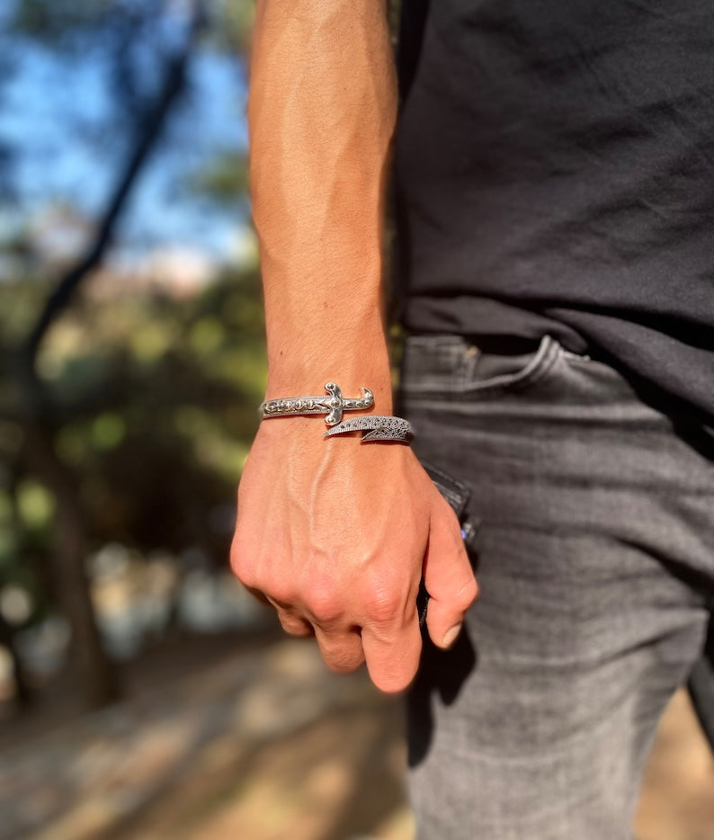 925 Sterling Silver Zulfiqar Cuff Bracelet Adjustable